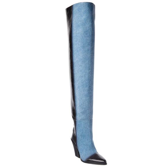 Jimmy Choo Shoes - Jimmy Choo Maceo 85 Denim & Leather Over-The-Knee Boot, Blue